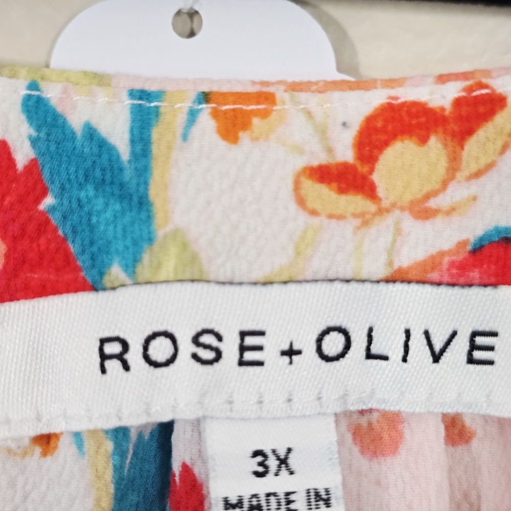 Rose & Olive Plus Size Floral Top in Teal, Coral & Cream - Picture 6 of 7